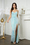 Shine bright in this sleeveless sequin slit gown with a shimmering fitted bodice by Juno M1014.