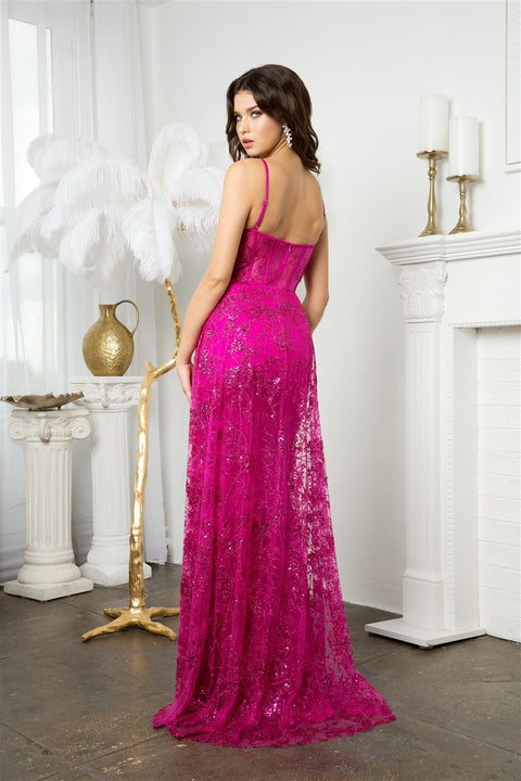 Juno M1021 Sparkling Sweetheart Corset Gown with Glitter Print and Overskirt