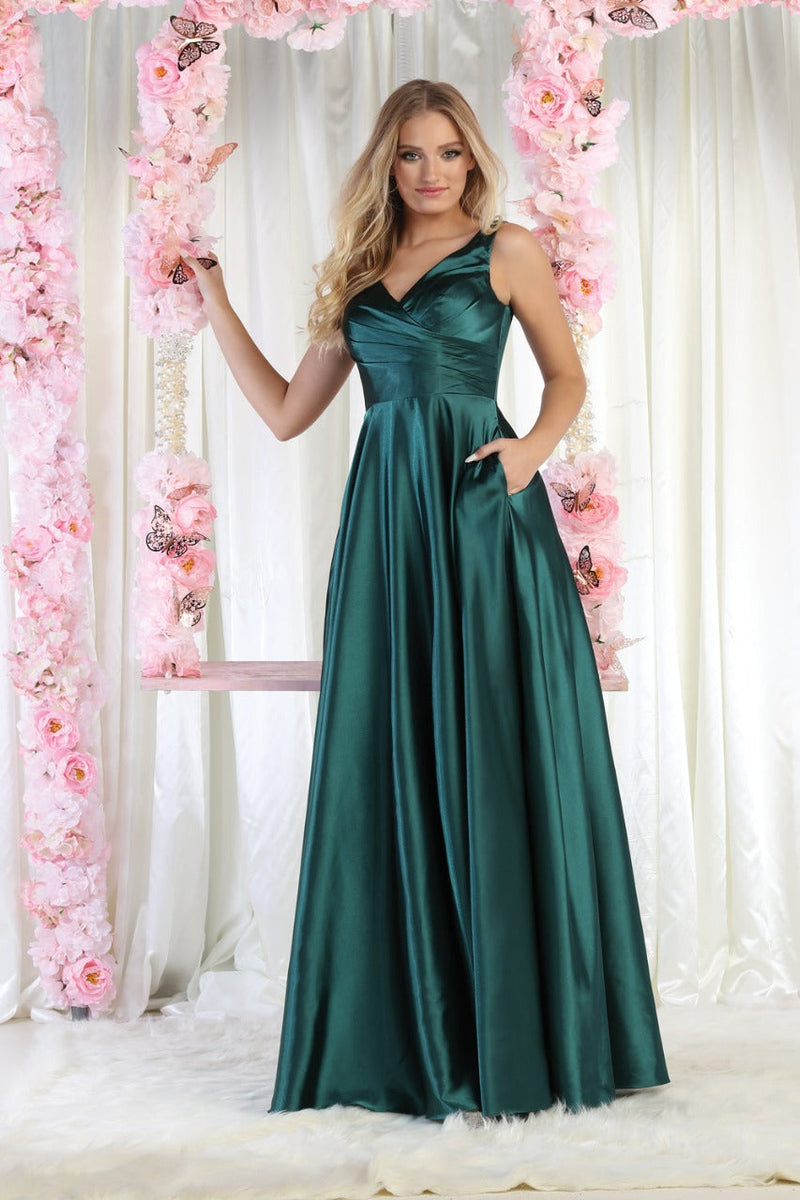 May Queen MQ1994 Satin Sleeveless Bridesmaid Dress with Side Pockets– sheerdreamz