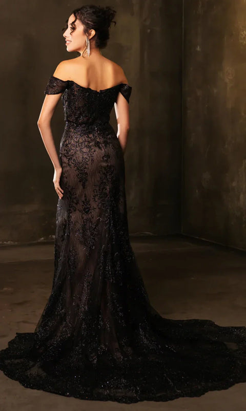 May Queen MQ2158 - Off Shoulder High Slit Evening Gown
