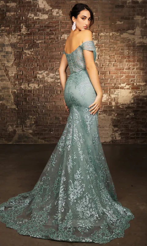 May Queen MQ2158 - Off Shoulder High Slit Evening Gown