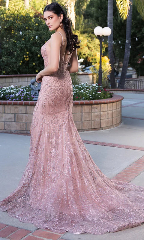 May Queen MQ2166 - V-Neckline Illusion Corset Evening Gown