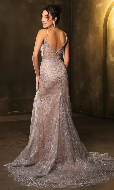 May Queen MQ2166 - V-Neckline Illusion Corset Evening Gown