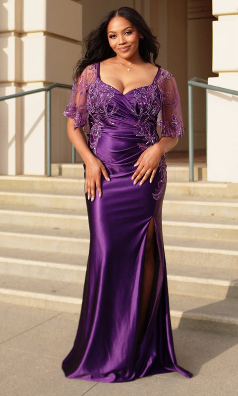 May Queen MQ2173 - Sweetheart High Slit Evening Gown