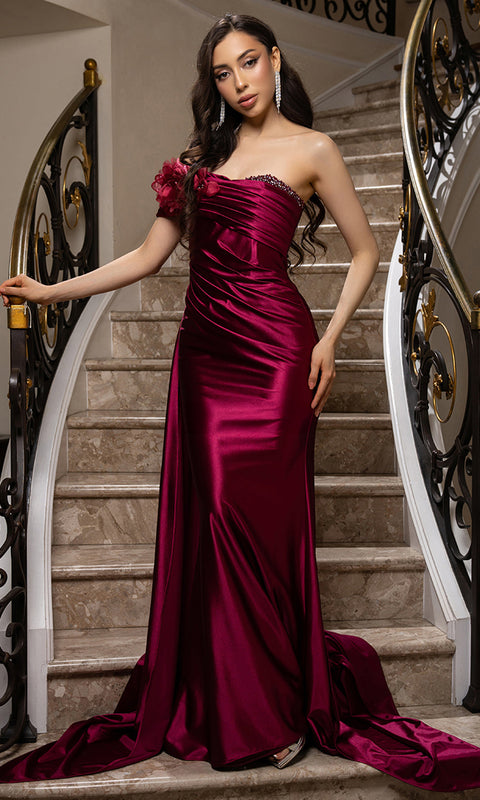 May Queen MQ2175 - One Shoulder Sheath Gown with 3D Floral