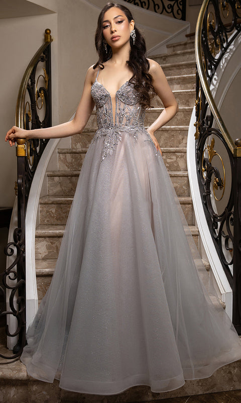 May Queen MQ2178 - Beaded Embellished Sleeveless Long Gown
