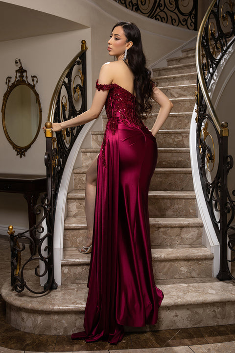 May Queen MQ2179 - Beaded Applique High Slit Gown