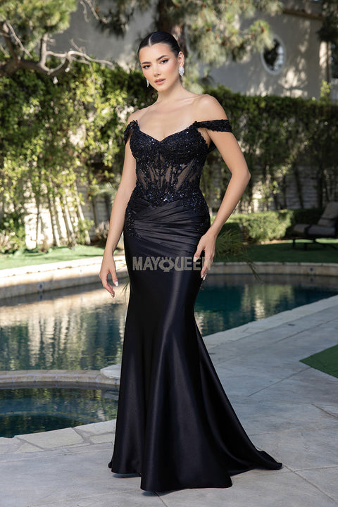 May Queen MQ2180 - Sheer Corset Embellished Sheath Gown