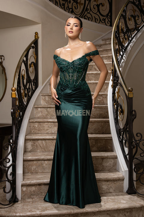 May Queen MQ2180 - Sheer Corset Embellished Sheath Gown