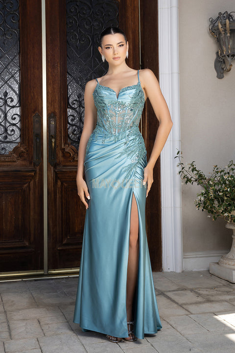May Queen MQ2183 - Embroidered Sweetheart Slit Evening Gown