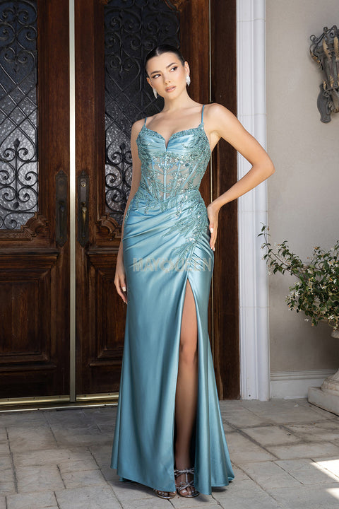 May Queen MQ2183 - Embroidered Sweetheart Slit Evening Gown
