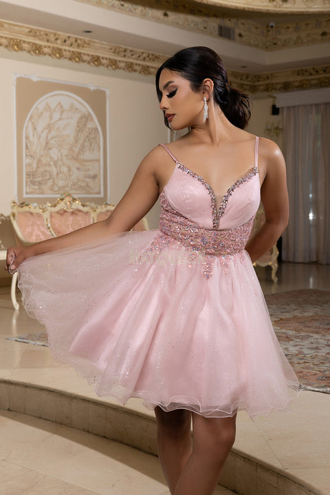 May Queen MQ2192 - Sleeveless Lace Appliqued Mini Dress