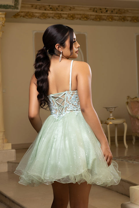 May Queen MQ2192 - Sleeveless Lace Appliqued Mini Dress
