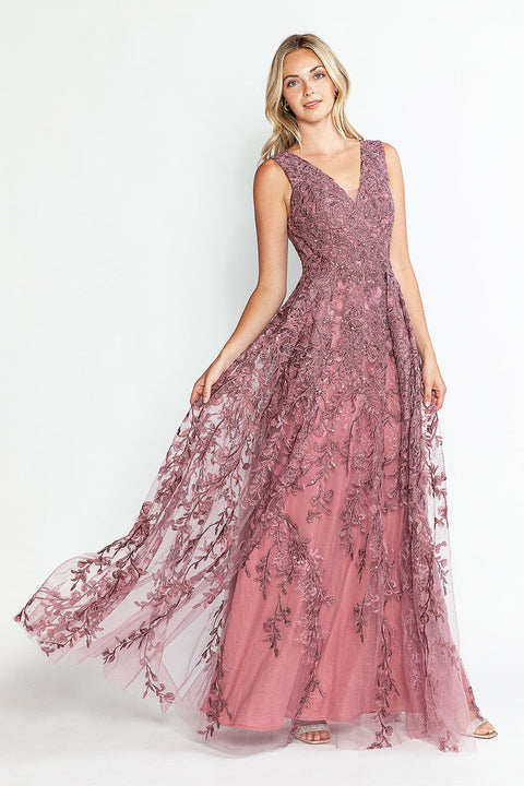 A Line Long Formal Lace Dress Lenovia 8337