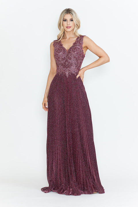 Pleated Long Formal Mother of the Bride Dress Lenovia 8341