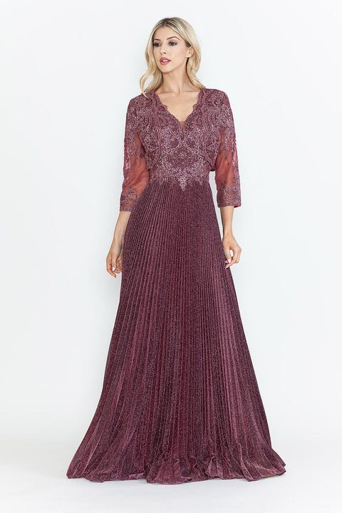 Pleated Long Formal Mother of the Bride Dress Lenovia 8341