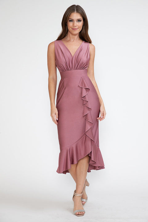 Midi Short Cocktail Ruffle Dress Lenovia 5280