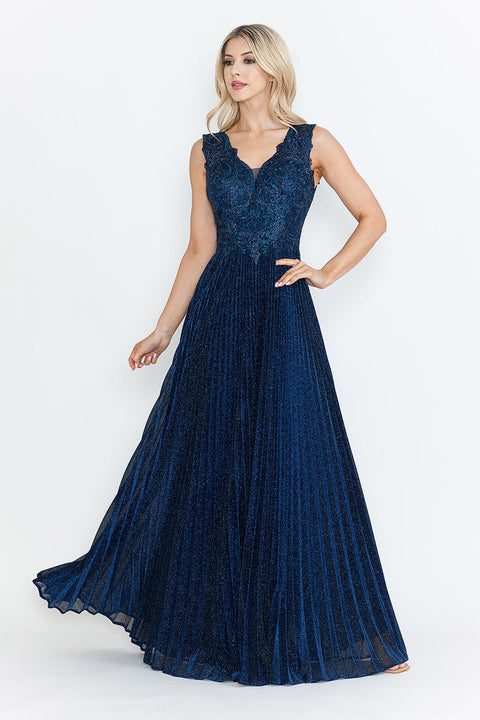 Pleated Long Formal Mother of the Bride Dress Lenovia 8341