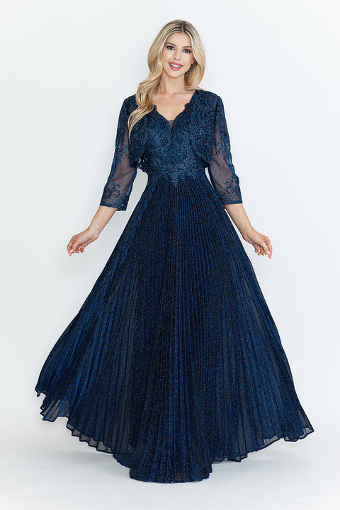 Pleated Long Formal Mother of the Bride Dress Lenovia 8341