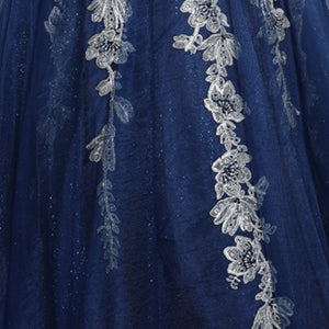 Eureka 9706 glitter print fitted v-neck gown — Navy.Silver