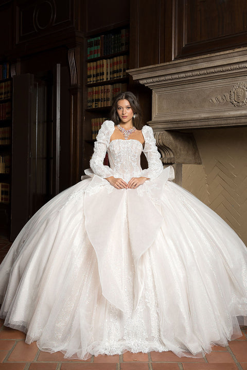 Bella Princess PQ1071 strapless puff sleeve ball gown by petite adele pq1071 — image 4.0
