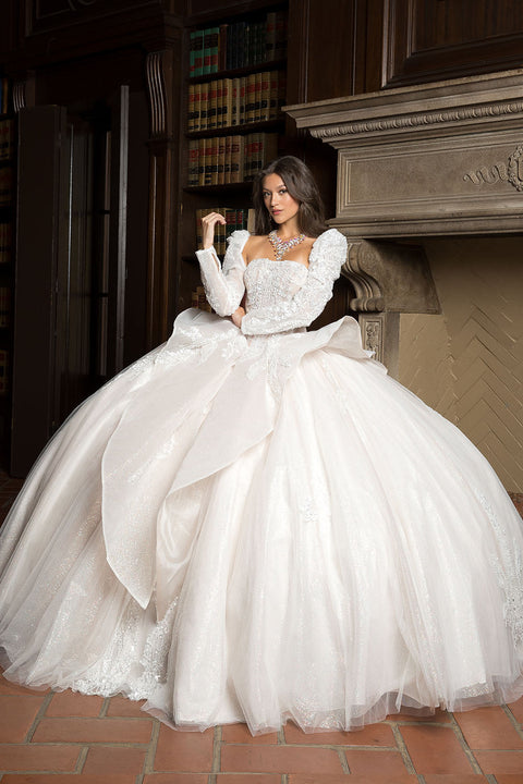 Bella Princess PQ1071 strapless puff sleeve ball gown by petite adele pq1071 — image 1.0