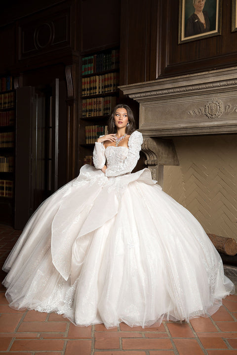 Bella Princess PQ1071 strapless puff sleeve ball gown by petite adele pq1071 — image 5.0