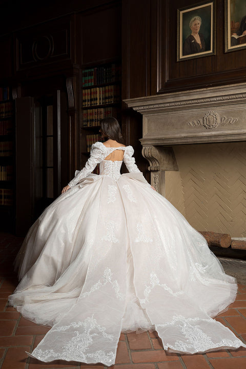 Bella Princess PQ1071 strapless puff sleeve ball gown by petite adele pq1071 — image 2.0