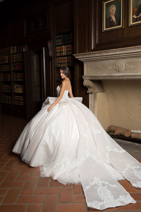 Bella Princess PQ1071 strapless puff sleeve ball gown by petite adele pq1071 — image 6.0