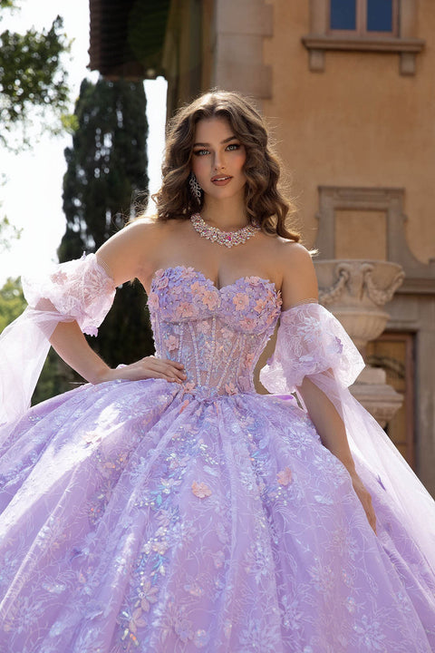 Bella Princess PQ1084 3d floral cape sleeve ball gown by petite adele pq1084 — image 3.0