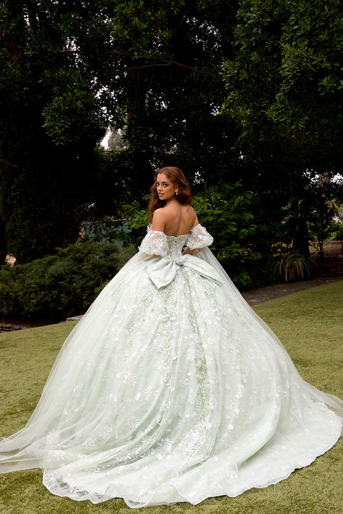 Bella Princess PQ1084 3d floral cape sleeve ball gown by petite adele pq1084 — image 10.0