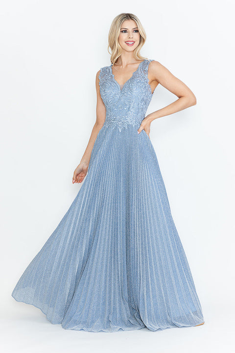 Pleated Long Formal Mother of the Bride Dress Lenovia 8341