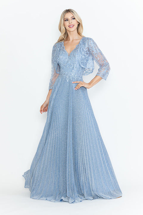 Pleated Long Formal Mother of the Bride Dress Lenovia 8341