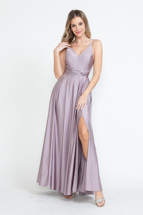 A Line Formal Slit Long Prom Dress Lenovia 5275