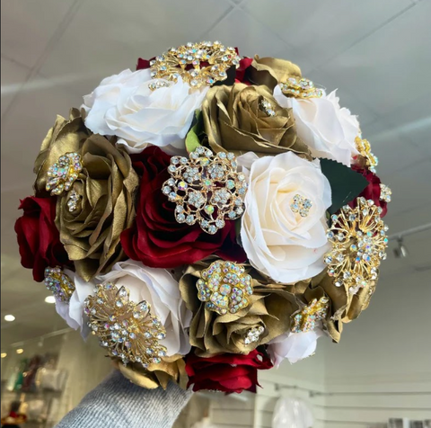 Quinceañera Bouquet in Burgundy Gold Ivory
