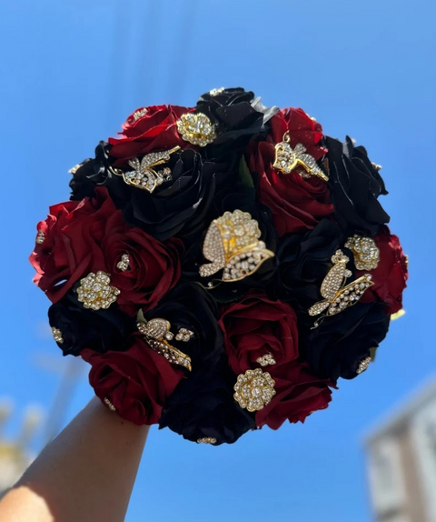 Quinceañera Bouquet in Burgundy and Black