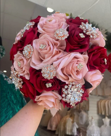 Quinceañera Bouquet in Dark Red Blush