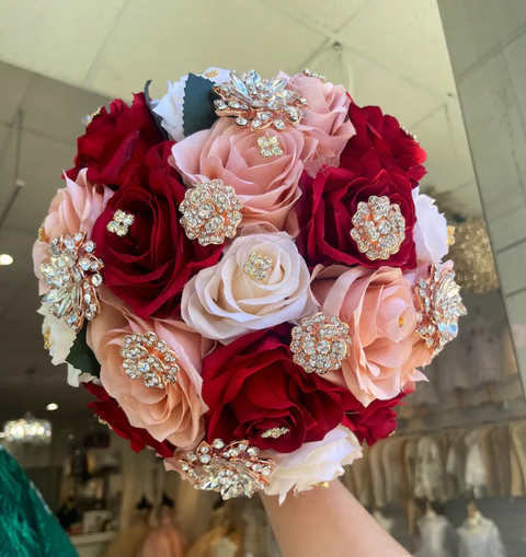 Quinceañera Bouquet in Dark Red Blush and Ivory