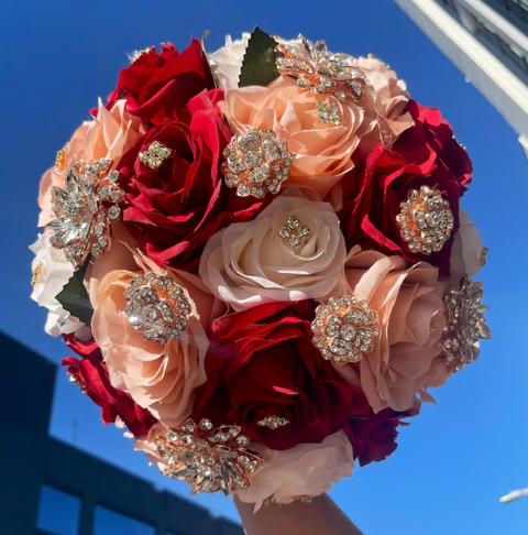 Quinceañera Bouquet in Dark Red Blush and Ivory