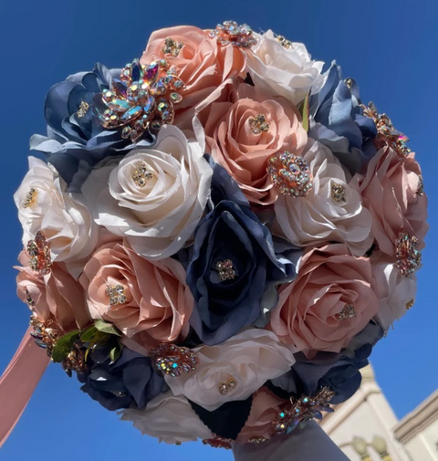Quinceañera Bouquet in Dusty Blue Blush & Ivory