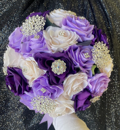 Quinceañera Bouquet in Egg Plant Lilac and Ivory