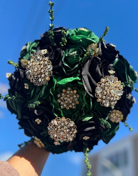 Quinceañera Bouquet in Emerald Green and Black