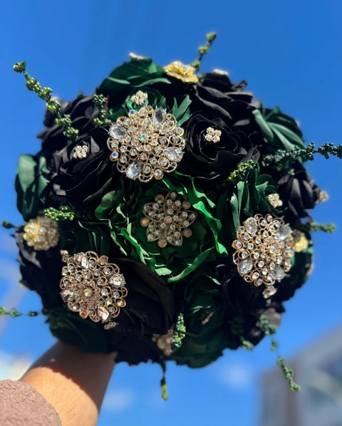 Quinceañera Bouquet in Emerald Green and Black