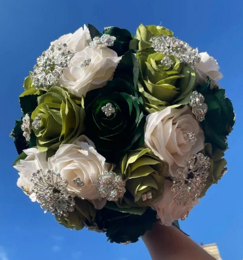 Quinceañera Bouquet in Emerald, Olive Green & Ivory