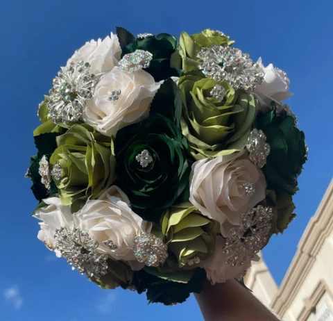 Quinceañera Bouquet in Emerald, Olive Green & Ivory