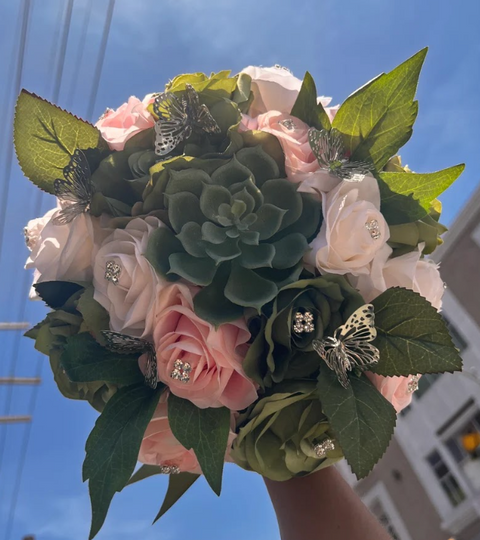 Quinceañera Bouquet in Sage Blush Pink and Ivory