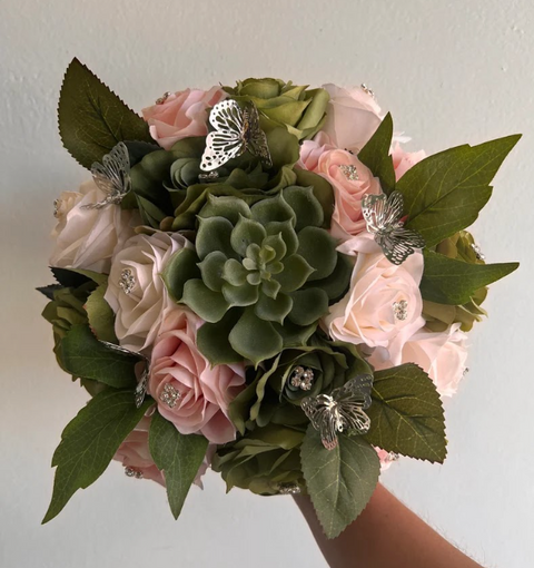 Quinceañera Bouquet in Sage Blush Pink and Ivory