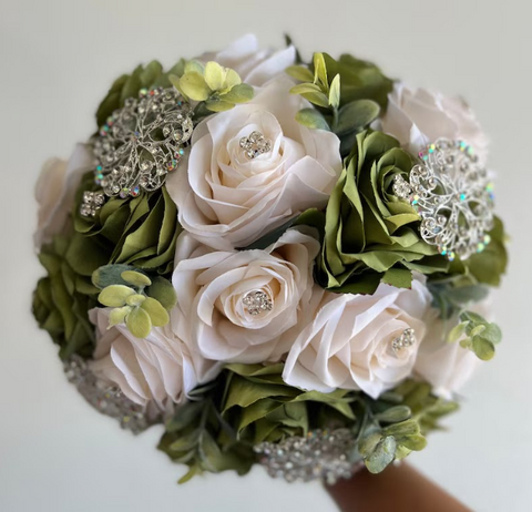 Quinceañera Bouquet in Sage Green and Ivory