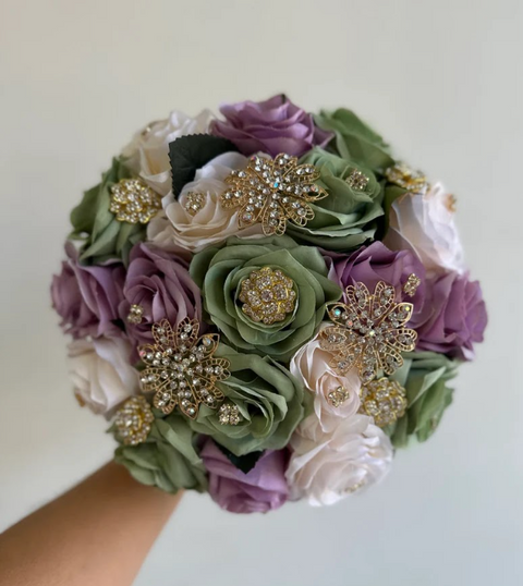 Quinceañera Bouquet in Sage Green lilac and Ivory