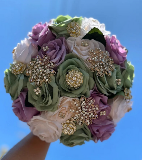Quinceañera Bouquet in Sage Green lilac and Ivory